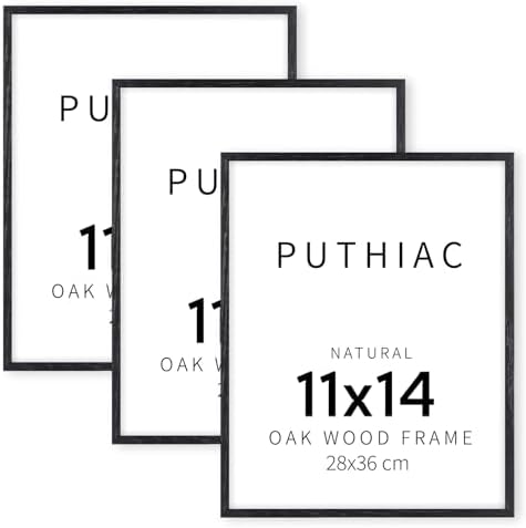 puthiac Picture Frame, Black Oak Wood, 11 x 14 inches, 3 Pack - Minimalist Wall Art Decor, Picture and Prints