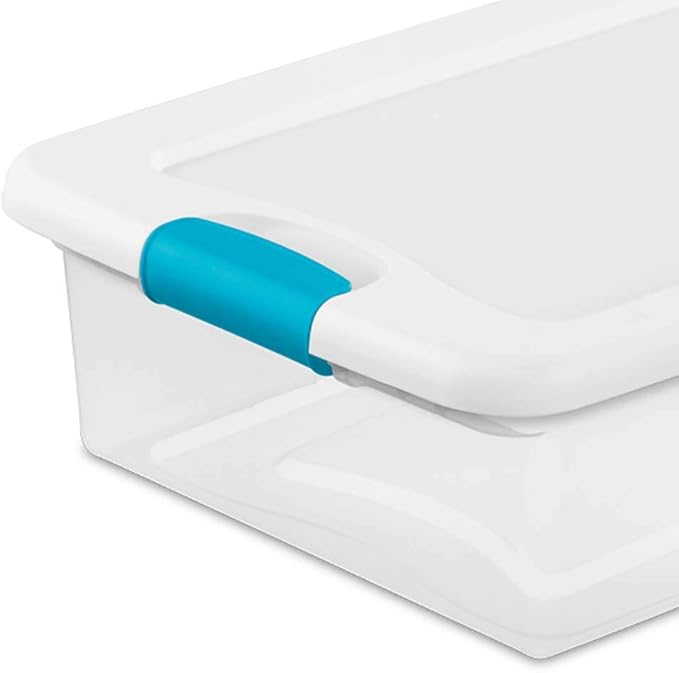 Sterilite 14968006 32 Quart White/Clear Plastic Storage Box With Blue Aquarium Latches