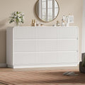 Wodeer White Dresser Fluted 9 Drawers Dresser for Bedroom, 59" Wide Wood Chest of Drawers with Hidden Handles & Rounded Corners, Modern TV Stand Storage Cabinet for Living Room, Hallway, Entryway