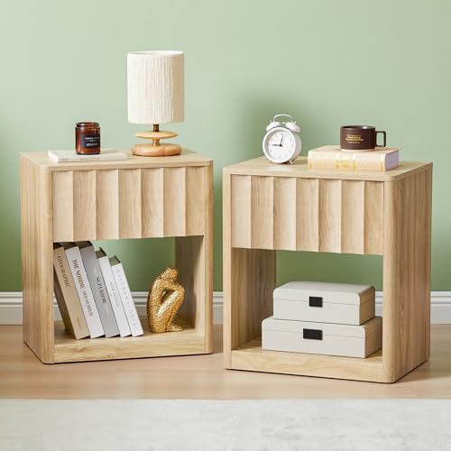 Bifins Fluted Small Nightstand Set of 2, Natural