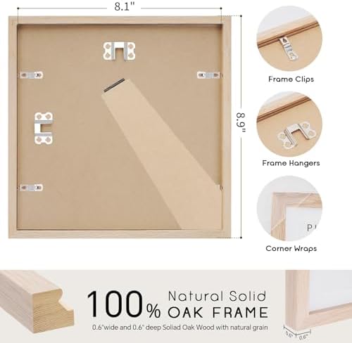 puthiac 8x8 Solid Oak Wood Picture Frames, Natural Oak, 3 Pack