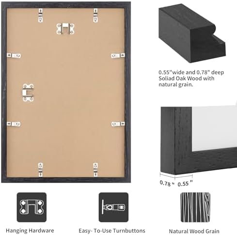 puthiac 16x24 Solid Oak Wood Picture Frames, Black, 3 Pack