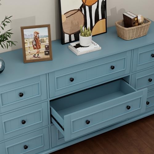 Scurrty Blue 9 Drawer Dresser, Large Chest of Drawers for Closet Storage