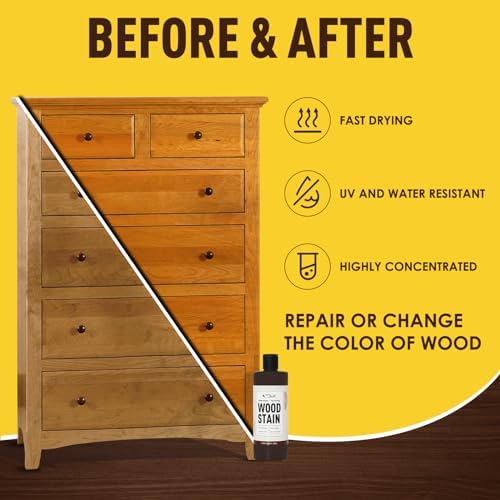 DWIL Water Based Wood Stain - Multiple Finishes, Fast Drying, Indoor and Outdoor Furniture, Wood Paneling, Cabinets and More, Low Odor ＆ Non-Toxic (8.5oz Teak)-with Tools
