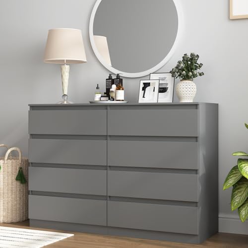 Spaco Grey Dresser for Bedroom,Modern Large 8 Drawer Dresser with Deep Drawer,Wide Storage Chest of Drawer,Wood Bedroom Storage Organizer Furniture,TV Stand for Living Room
