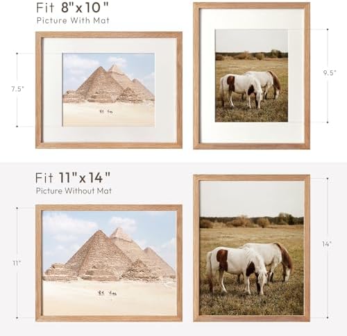 11x14 Picture Frame, 11x14 Solid Oak Frames with Mat to 8x10