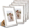 Hongkee 9x12 Picture Frame Set of 4, Made of Glass and Distressed White Wooden Frame - Display Picture 6x8 with Mat or 9 x 12 Without Mat, 9 by 12 Photo for Wall or Tabletop