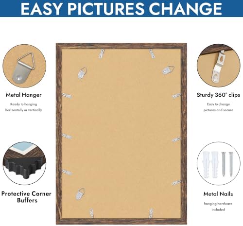 Hongkee 14x20 Frame Set of 4, 14 x 20 Rustic Brown Wood Style(Mat 12x18)