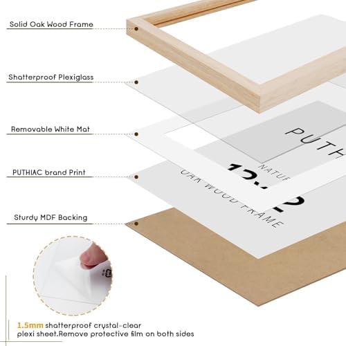 puthiac 12x12 Solid Oak Wood Picture Frame, Natural Oak, 1 Pack