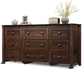 WLIVE Brown Dresser for Bedroom, 9 Drawer Wooden Chest of Drawers with SGS-Tested Anti-Tip Design, 62 Inch Wide Rustic Dresser TV Stand for Living Room, Hallway and Closet, Large Storage Cabinet