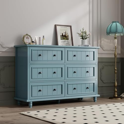 Blue 6 Drawer Dresser, Vintage Chest of Drawers, 47.2'' Bedroom Cabinet