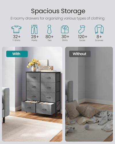 SONGMICS Dresser for Bedroom, Tall Dresser with 8 Fabric Drawers