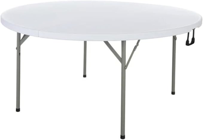 PRO&Family Commercial Round Folding Table, White Top, Powder-Coated Steel Frame, High-Impact Polyethylene Construction, Perfect for Wedding, Party, Shool, Church. (4, 60" Bi-Fold)