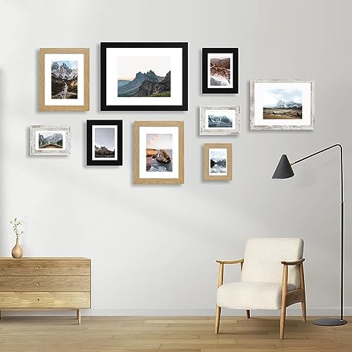 Hongkee 8x10 Picture Frame Set of 4, Made of Real Glass and Black Wooden Frame, 8 by 10 Photo for Wall or Tabletop - Display Picture 5x7 with Mat or 8x10 Without Mat