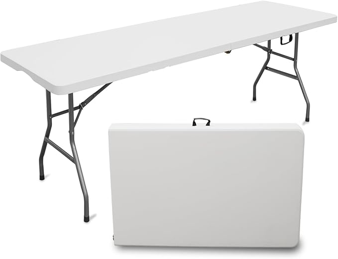 6ft Folding Table,Sturdy Outdoor Folding Table,Perfect for Camping Picnics Parties Foldable Table with Easy Setup Ideal Portable Table for Indoor & Outdoor Use (White, 6 Foot)