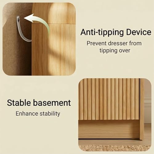 FURSUN Fluted 8 Drawers Dresser for Bedroom, 55" Wide Wooden Dresser with Metal Handle, Curved Profile Design, Modern Storage Organizer for Bedroom, Living Room, Hallway, Natural Oak