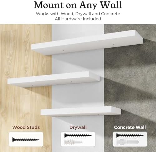 24" White Floating Shelves 12inch Deep Wall Shelf, Set of 2