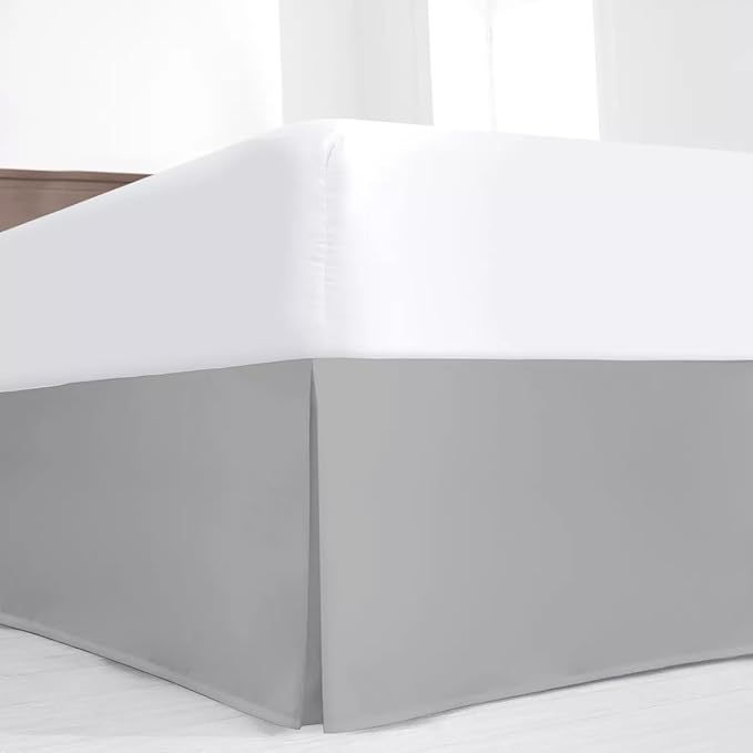 SKY BEDDINGS Luxury Pleated King Bed Skirt with Split Corners - 16 Inch Tailored Drop - Pleated Dust Ruffle - Wrinkle-Free 100% Microfiber - Easy Fit, Soft & Durable - Light Grey