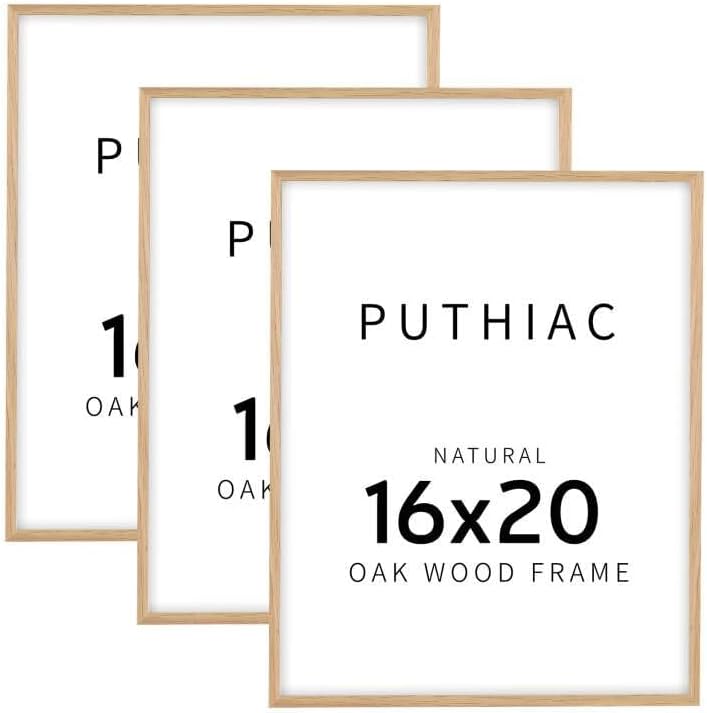 puthiac 16x20 Solid Oak Wood Picture Frames, Natural Oak, 3 Pack