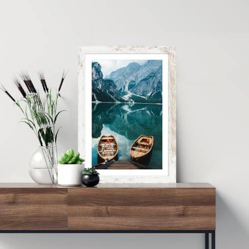 Hongkee 12x16 Picture Frame Set of 4, 12x16 Distressed White Wood,Mat 11x14