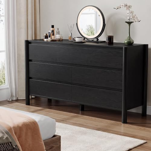 HOUROM Black Dresser for Bedroom,51" Wide 7 Drawer Mid Century Modern Chest