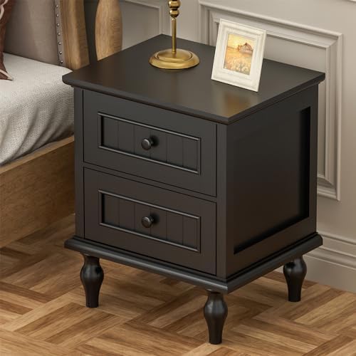 Black Nightstand Set of 2, Vintage Bedside Tables with Drawers for Bedroom