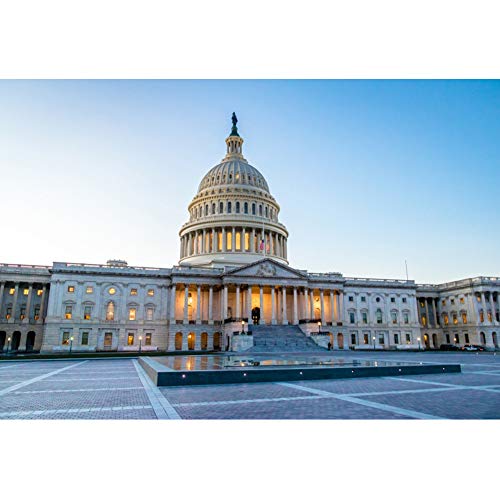 Haoyiyi 7x5ft Vinyl Building Photography Backdrop Capitol Building in Washington DC Flag Square Gothic Style Architecture Background for Kids Adult Wedding Personal Portrait Photo Shoot Props