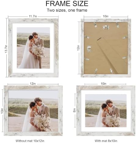 Hongkee 10x12 Picture Frame Set of 4, Made of Real Glass and Multicolour Frame - Display Picture 8x10 with Mat or 10x12 Without Mat, 10 by 12 Photo for Wall Mounting