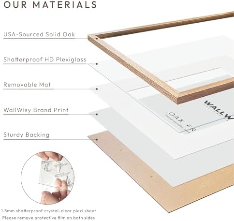 16x24 Poster Frame, Solid Oak Wood 16x24 Frames with Mat to 12x18
