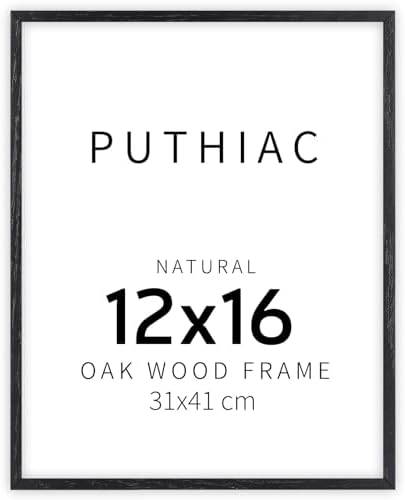 puthiac 12x16 Solid Oak Wood Picture Frame, Black, 1 Pack