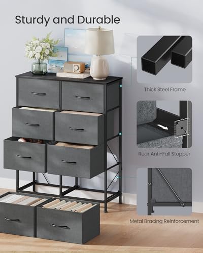 SONGMICS Dresser for Bedroom, Tall Dresser with 8 Fabric Drawers