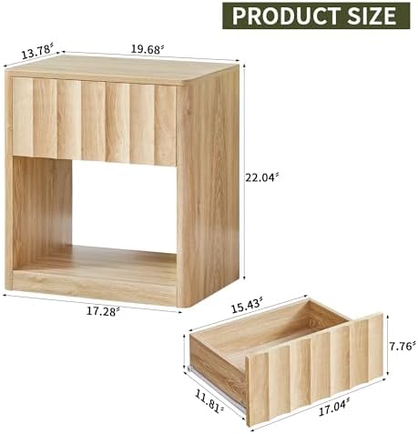 Bifins Fluted Small Nightstand Set of 2, Natural
