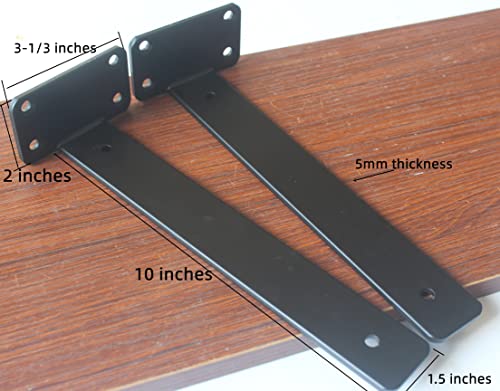4 Pack - 10 inch Black Hidden L Shelf Bracket (1/5 Inch Thicked) Iron Floating Shelf Brackets Rustic Industrial Metal Brackets for Shelf Support - size: 10 Inch, style: Black 4 Pack