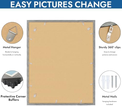 Hongkee 22x28 Frame Set of 4, 22 x 28 Grey Wood Style(Mat 18x24)