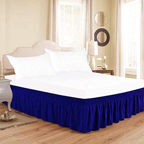 Royal Blue Wrap Around Bed Skirts with 16" Drop - Three Sides Fabric Adjustable Elastic Dust Ruffle Silky Soft -600 TC Stretchy Bed Skirt-Short Queen(60"X 75") Royal Blue