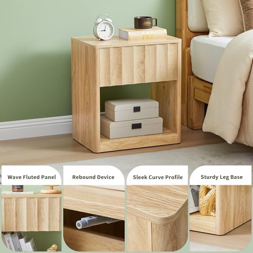 Bifins Fluted Small Nightstand Set of 2, Natural