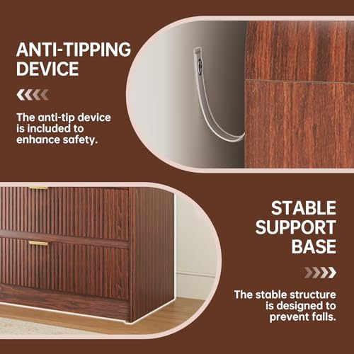 FURSUN Fluted 6 Drawers Dresser for Bedroom, 54" Wide Wooden Dresser with Metal Handle, Curved Profile Design, Modern Storage Organizer for Bedroom, Living Room, Hallway, Dark Walnut