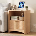 Marsail Wooden Nightstand with Drawer, Modern Night Stand with Charging Station and Storage, Fluted Bedside Table Boho End Table for Bedroom, Natural Oak (1 Pack)