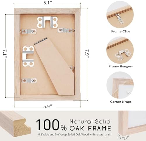 puthiac 5x7 Solid Oak Wood Picture Frame with 4x6 Mat, Natural Oak, 1 Pack