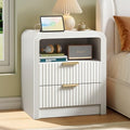 Decofy Fluted Nightstand with Charging Station, 2 Drawers, White