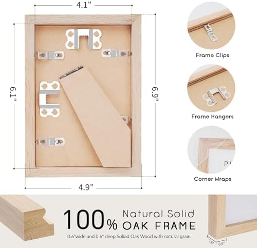 puthiac 4x6 Solid Oak Wood Picture Frames, Natural Oak, 3 Pack