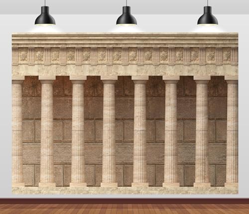 BELECO 8x8ft Fabric Ancient Greek Columns Backdrop Antique Marble Wall Arcade, Roman Columns and Colonnades Architecture Background Banner for Party Decorations Home Wall Decor Photoshoot Props - size: 8x8FT