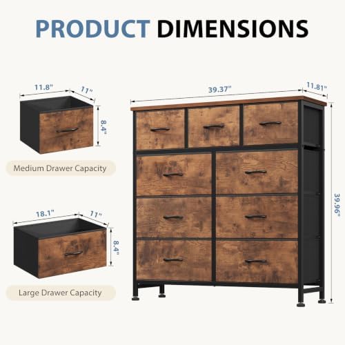 DUMOS Dresser for Bedroom, Storage Organizer with 9 Drawers