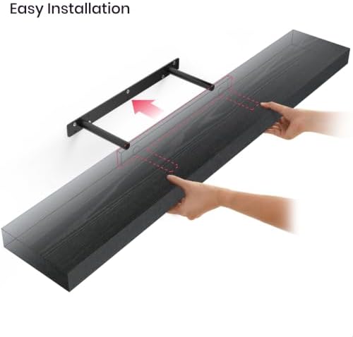 Ballucci Floating Shelf, 36" Wood Wall Shelf with Invisible Brackets for Bathroom, Living Room, Bedroom, Kitchen, Nursery, 8" Deep, Black