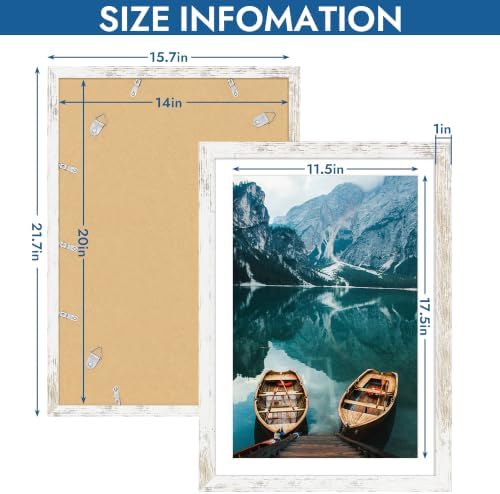 Hongkee 14x20 Frame Set of 4, 14 x 20 Distressed White Wood(Mat 12x18)