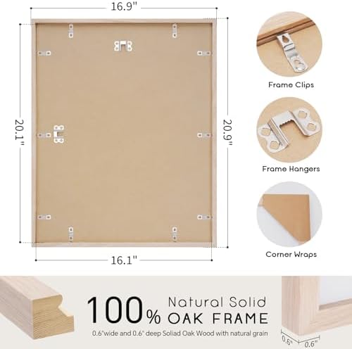 puthiac 16x20 Solid Oak Wood Picture Frames, Natural Oak, 3 Pack