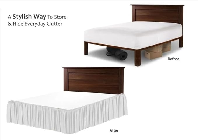 SlumberWell King Bed Skirt with Split Corners, Soft Microfiber, 18 Inch Drop, White Solid, Elegant Ruffled Design
