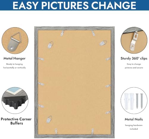 Hongkee 14x20 Frame Set of 4, 14 x 20 Grey Wood Style(Mat 12x18)