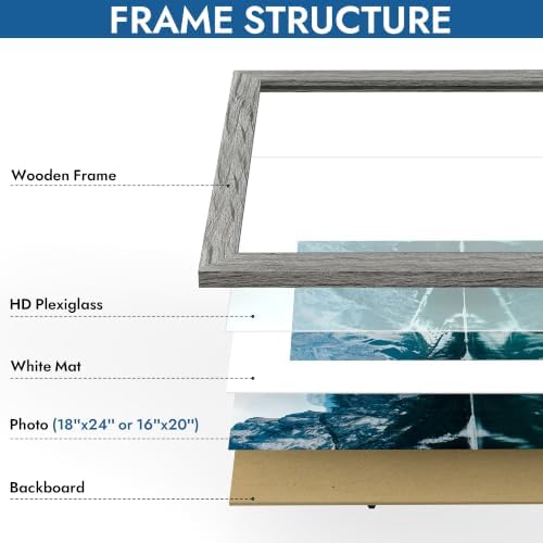 Hongkee 18x24 Frame Set of 4, 18 x 24 Grey Wood Style(Mat 16x20)