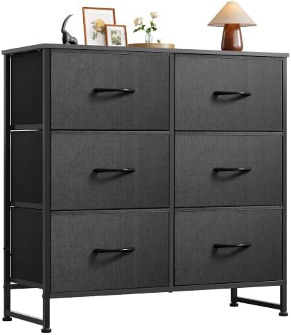 WLIVE Black Fabric Dresser for Bedroom, 6 Drawer Dressers Chest of Drawers